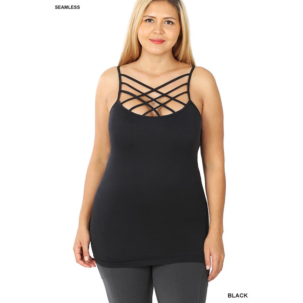 2X/3X Black Triple Criss-Cross Cami Zenana seamless plus sized camisole